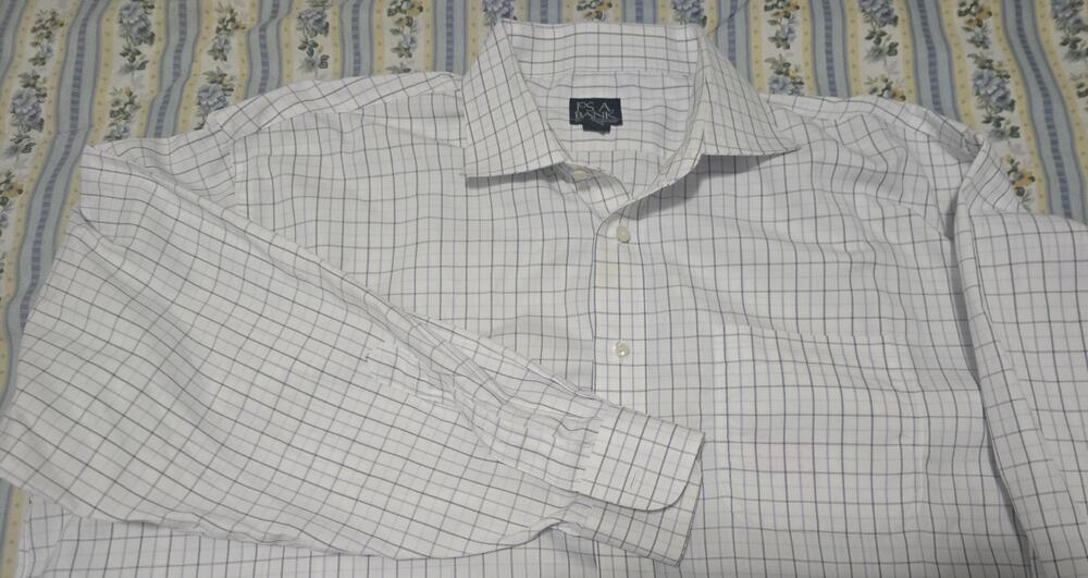 JOS A Bank Travelers Collection Dress Shirt Mens 18.5-34 Windowpane Check